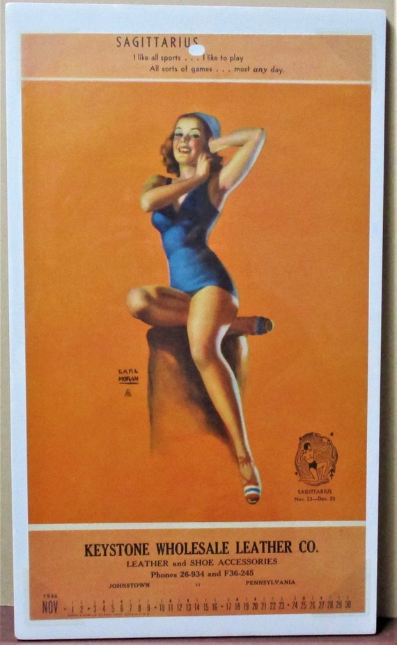 November 1946 Pin-up, Sagittarius, Earl Moran Art, Calendar Girl, Vintage  Pinup, Petty Varga, Keystone Leather, Johnstown, Pennsylvania - Etsy Sweden