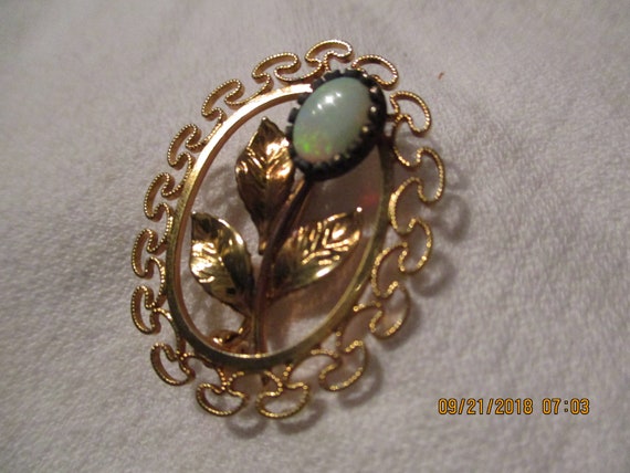 Vintage 14K GF and Opal Filigree Brooch, Vintage … - image 7