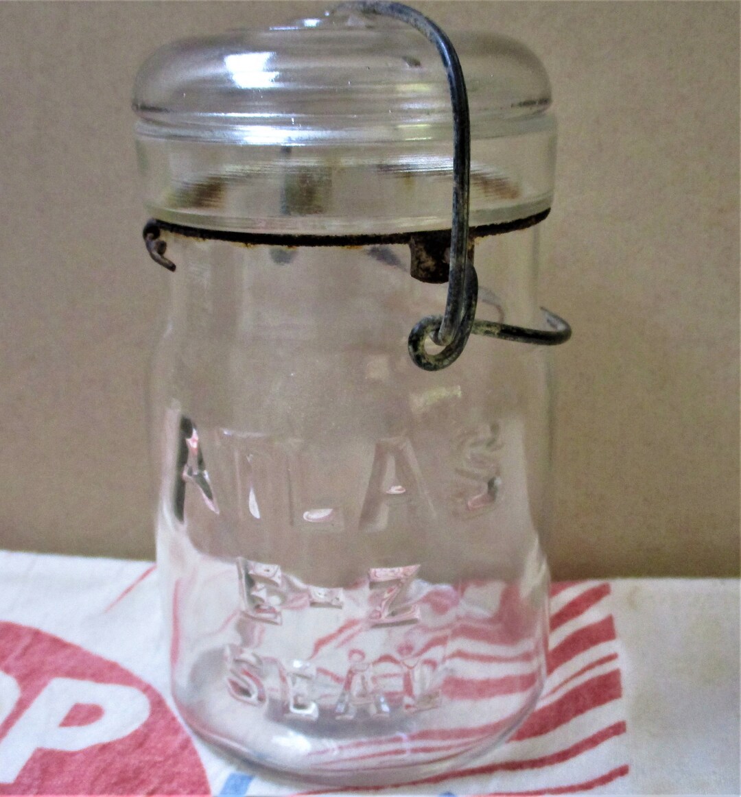 ATLAS EZ Seal Pint Mason Jar With Wire Bail and Glass Lid, Vintage