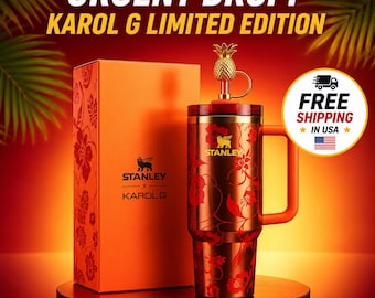 Karol G Inspired Orange Floral 40oz Tumbler, Travel Cup with Handle & Straw