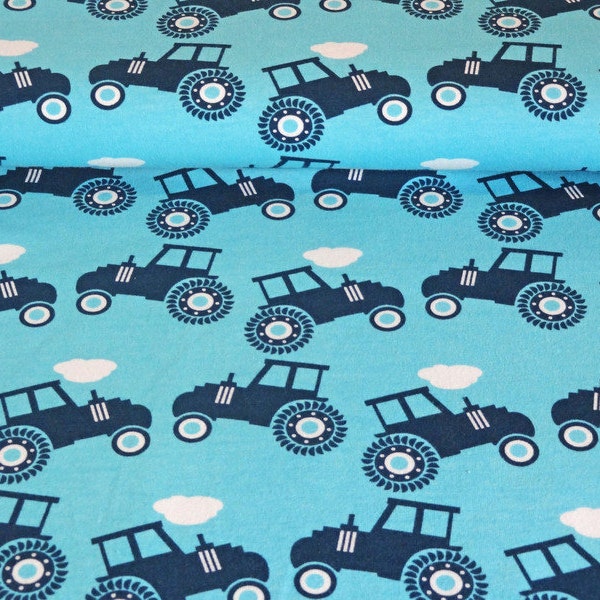 Cut off piece 0,48 x 1,40 m cotton knit fabric TRUCK PARADE jersey, 95/5% cotton/spandex, turquoise