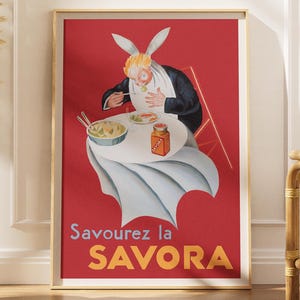 Vintage French Food Advertising Poster | Rabbit Print | Retro Kitchen Decor Wall Art