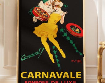 Vintage French d'Ylen Art Deco Poster Print | Harlequin and Dancer Illustration | Carnival Wall Art