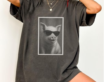 Camiseta Comfort Colors® con diseño de cerdo para fotomatón, camiseta divertida de cerdo con gafas de sol, camiseta vintage de animales de granja, regalo campestre ideal para amantes de los cerdos.
