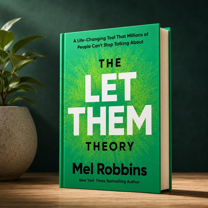 Puede incluir: Un libro de tapa dura titulado The Let Them Theory de Mel Robbins con una cubierta de color verde brillante que presenta un gr&aacute;fico central de rayos de sol. El texto dice A Life-Changing Tool That Millions of People Can't Stop Talking About y New York Times Bestselling Author.