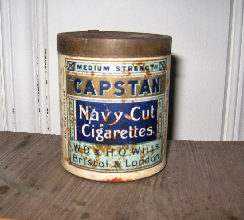 Vintage Capstan Navy Cut Cigarettes Round Tin 1920's Etsy