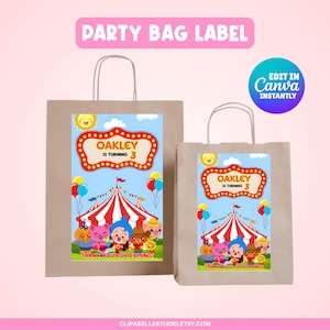 Modello digitale modificabile per busta regalo di compleanno a tema circo Plim - Canva