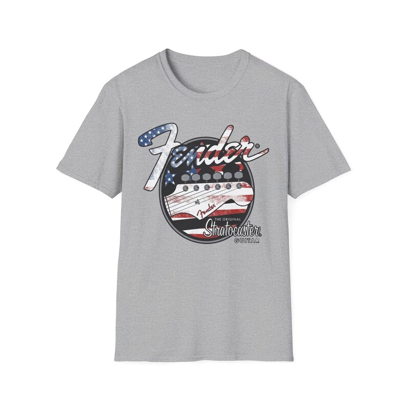 American Flag Fender Guitar Graphic T-Shirt image 3