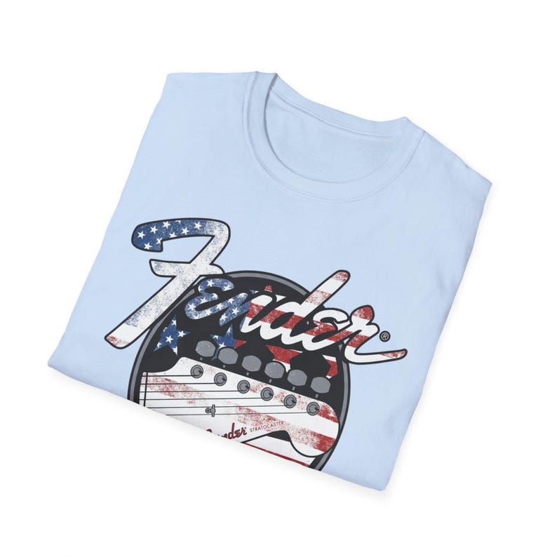 American Flag Fender Guitar Graphic T-Shirt image 16