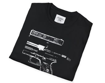 Disassembled Pistol Blueprint T-Shirt | Firearm Parts Schematic
