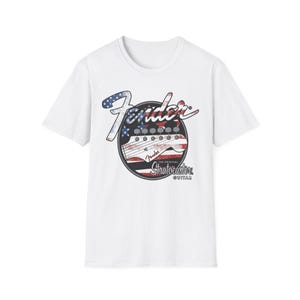 American Flag Fender Guitar Graphic T-Shirt image 1