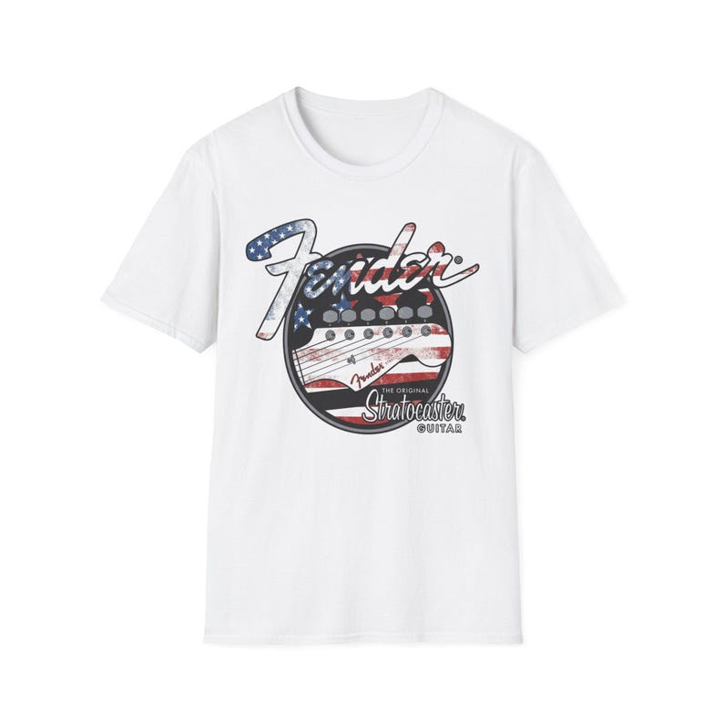 American Flag Fender Guitar Graphic T-Shirt image 1