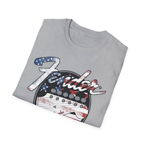 American Flag Fender Guitar Graphic T-Shirt image 11