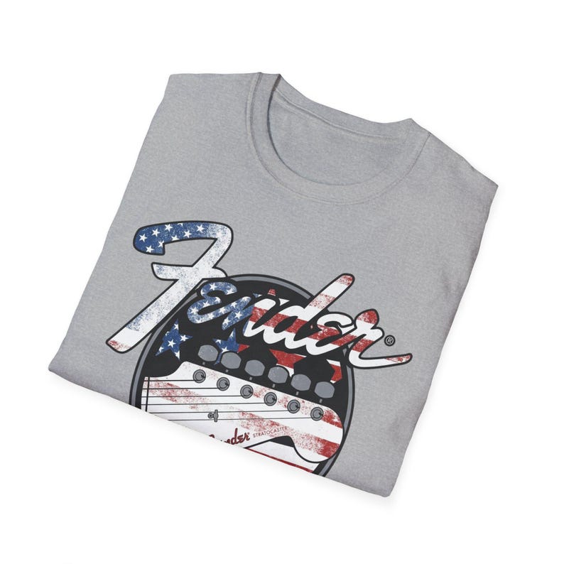 American Flag Fender Guitar Graphic T-Shirt image 11