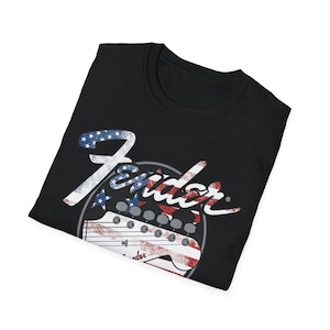 American Flag Fender Guitar Graphic T-Shirt image 10
