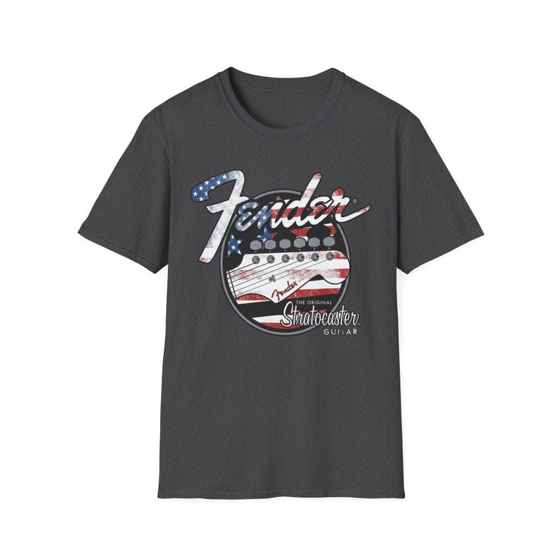American Flag Fender Guitar Graphic T-Shirt image 5