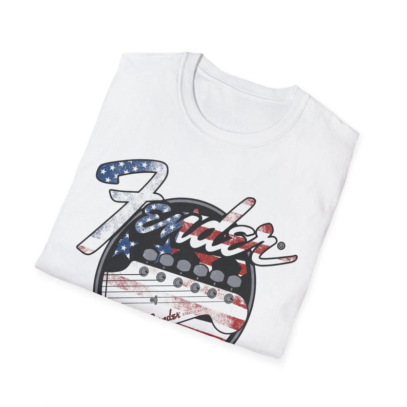 American Flag Fender Guitar Graphic T-Shirt image 9