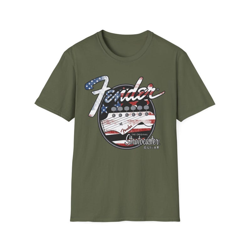 American Flag Fender Guitar Graphic T-Shirt image 4