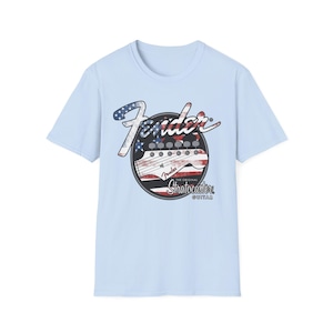 American Flag Fender Guitar Graphic T-Shirt image 6