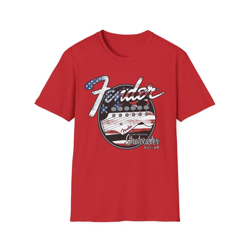 American Flag Fender Guitar Graphic T-Shirt image 8