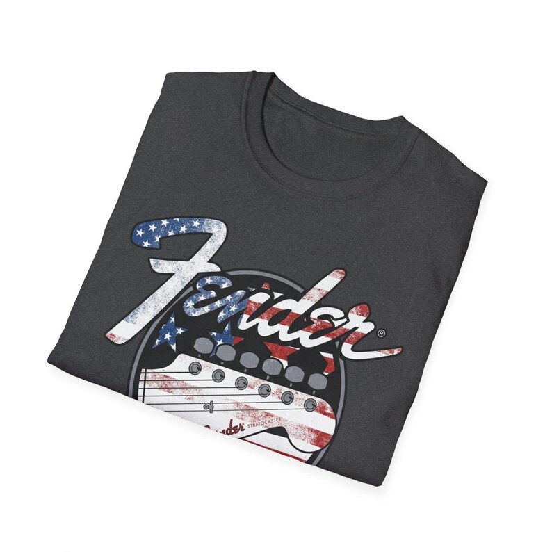 American Flag Fender Guitar Graphic T-Shirt image 13