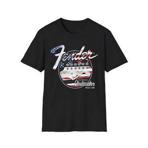 American Flag Fender Guitar Graphic T-Shirt image 2