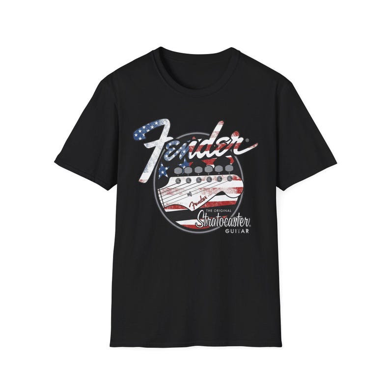 American Flag Fender Guitar Graphic T-Shirt image 2
