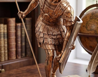 Roman Soldier Statue, Ancient Warrior Figurine, Polyresin Sculpture, Classical Home Decor