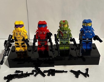 Custom Halo Master Chief Miniature Figure Armor Kit, Video Game Weapon, Green and Black Spartan