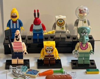 7pcs Krusty Crab block figure bob fish sponge aquatic sea creature figures squirrels squid starfish fish