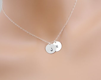 Two Initial Pendant Necklace, Monogram Necklace, LARGE Disc charm, Mothers jewelry, Friendship Necklace, Couple Initial Jewelry, Personaliz