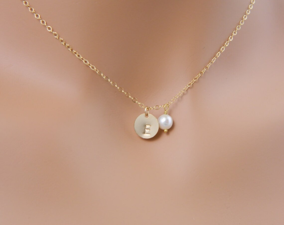 Tiny Disc Initial Necklace, Custom Monogram Necklace, Gold, Flower Girl
