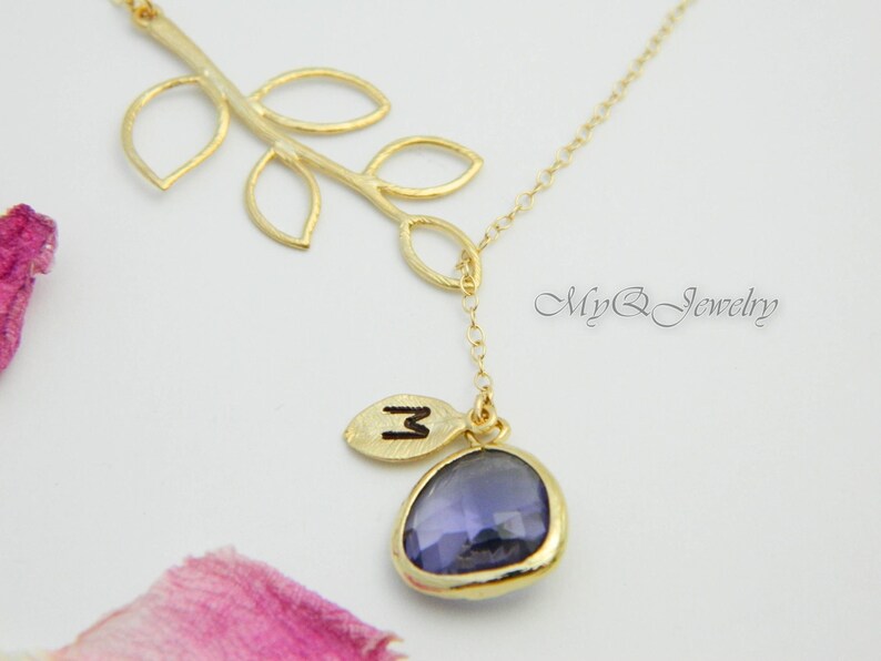 Amethyst Jewelry Bridesmaid Gift Initial Necklace Lariat GOLD Monogram Necklace February Birthstone Personalized Bridesmaid Jewelry