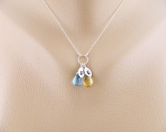 Dos inicial collar de piedra natal, regalo personalizado para mamá, collar de piedra natal, joyas de piedra, dos inicial collar, regalo de piedra 2