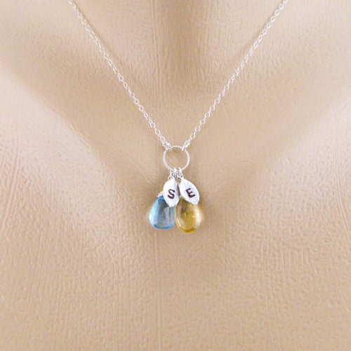 Two Birthstone Initial Necklace 