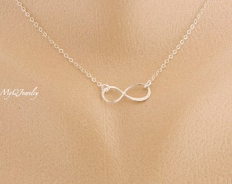 Simple infinito plata collar, regalo de la Dama de honor, collar elegante de la eternidad para su joyería de Dama de honor, regalo de la muchacha de flor, novia