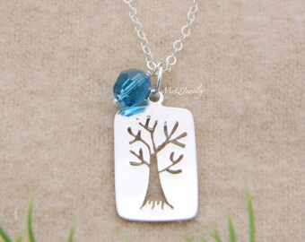 Personalized Family Tree Necklace, Mother Necklace, Silver Birthstone Charm Necklace, Family Birthstone Necklace, Mom Gift, Sister Jewelry