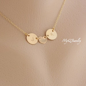 Gold Two Monogram Necklace, Custom Two Initial Jewelry, Personalized Couple necklace, Girlfriend Gift, Wedding Gift, Mother&#39;s Day Gift
