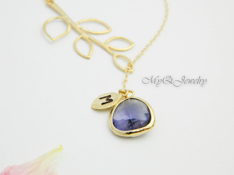 Amethyst Jewelry Bridesmaid Gift Initial Necklace Lariat GOLD Monogram Necklace February Birthstone Personalized Bridesmaid Jewelry