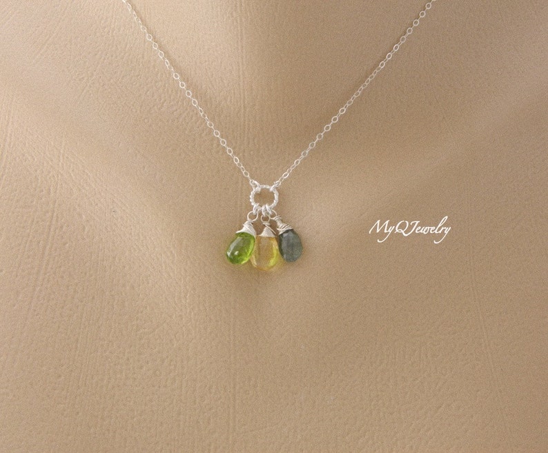 Mothers Day from Daughter, Three Birthstone Necklace, Sister Necklace, Birthstone Jewelry, Mother in law Gifts, Grandmother Necklace image 1