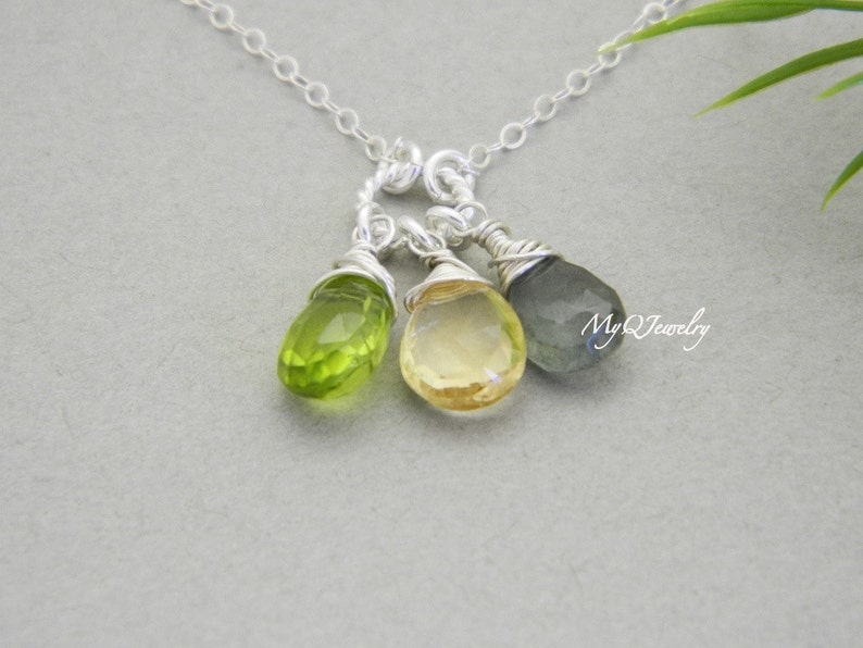 Mothers Day from Daughter, Three Birthstone Necklace, Sister Necklace, Birthstone Jewelry, Mother in law Gifts, Grandmother Necklace image 2