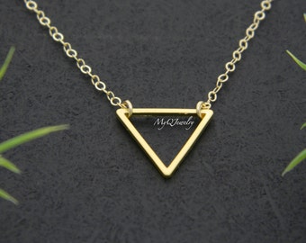 Dainty Tiny Gold Triangle Necklace, Floating Triangle Necklace, Geometric Necklace, Modern, Minimalist, Layering Necklace, Triangle Jewelry