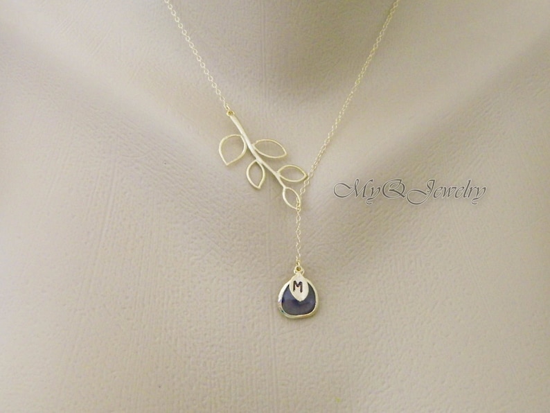 Amethyst Jewelry Bridesmaid Gift Initial Necklace Lariat GOLD Monogram Necklace February Birthstone Personalized Bridesmaid Jewelry