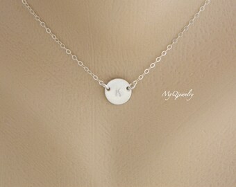 SILVER Disc Initial Necklace, Bridesmaid Jewelry, Flower Girl Necklace, Bridesmaid Gift, Kids Jewelry, Simple Jewelry, Bridal Party Gift