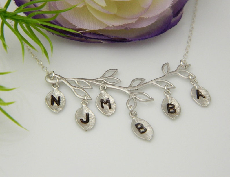 Personalized Family Tree Grandmother Necklace, SIX Initial Mother Necklace, Gift for Grandma, Family Name Jewelry, Grandmother, Christmas image 2