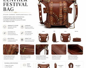 Leather Festival Bag, Steampunk Thigh Drop Leg Bag, Viking Hip Holster Purse, Renaissance Fair Cosplay