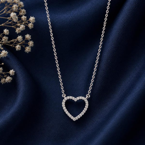 Sterling Silber CZ Offenes Herz Halskette