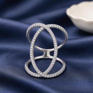 Ring i sterlingsilver med CZ-mönster, öppen markis med uttalande