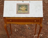 Maple Drop Front Desk with Queen Anne legs Salt Texture Front Panel wth Roman Fresco Design - Local Pick Up