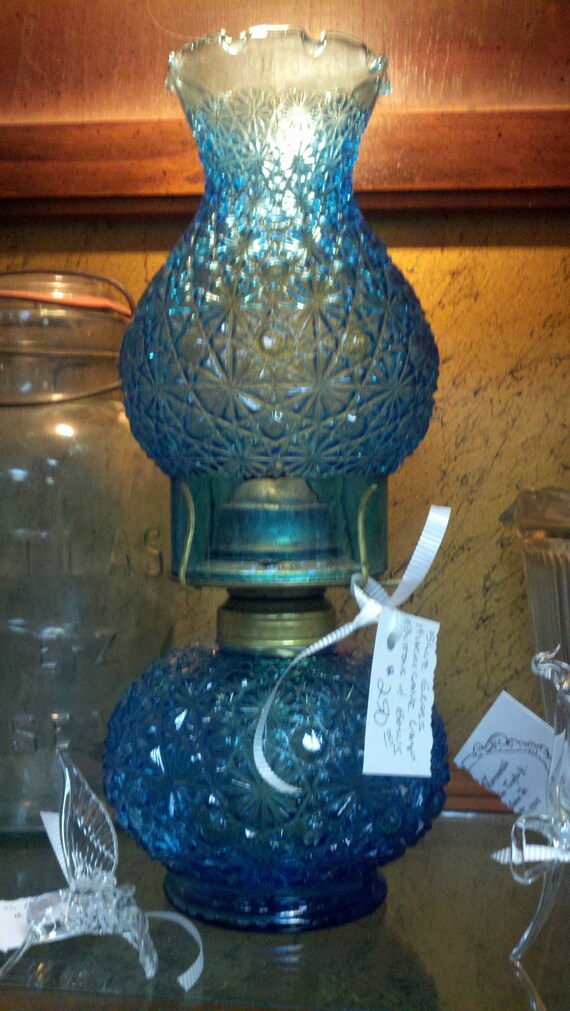 Vintage Blue Glass Hurricane Lamp Ons And Bows Style Image 0